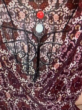 About A Girl Burgundy Floral Lace Wrap Blouse
